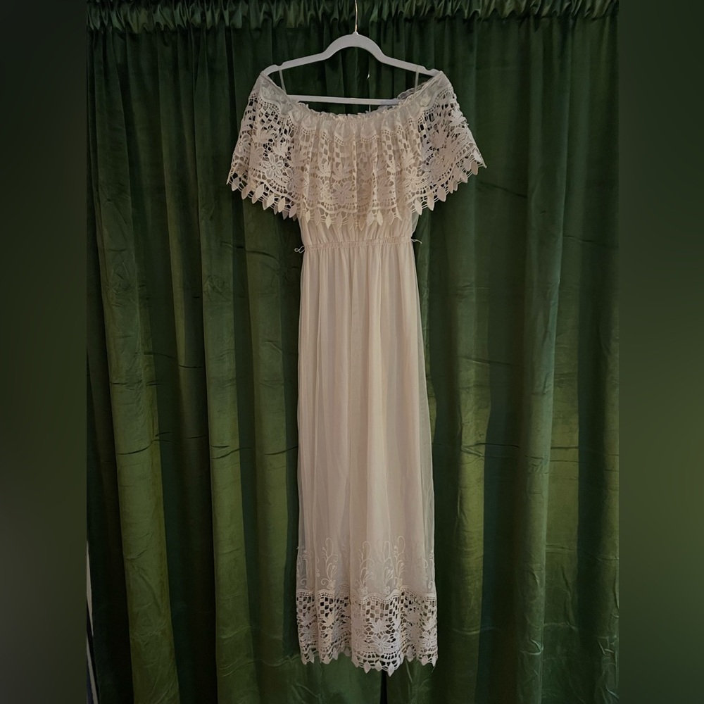 Cream Lace Off The Shoulder Maxi Dress